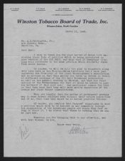 Letter from Winston Tobacco Board of Trade to  A. B. Carrington, Jr.