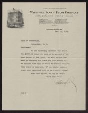 Letter from Wachovia Bank & Trust Company to the Bank of Hobbsville