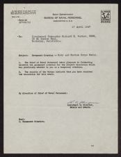 Letter granting citation to Lieutenant Commander Richard E. Warner