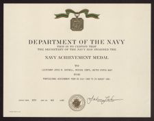 Joyce M. Shotwell Navy Achievement Medal certificate 