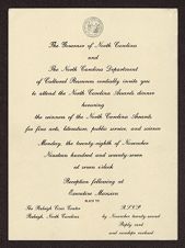 North Carolina Awards dinner invitation