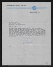 Letter to Joseph Lynn from Chancellor of the University of California at Berkeley, Roger W. Heyns