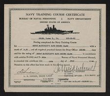 Navy training course certificate