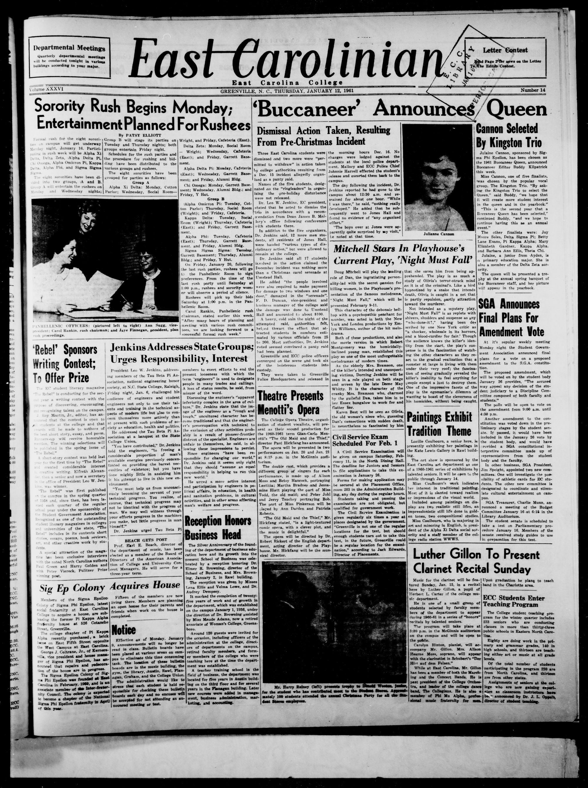 East Carolinian, January 12, 1961 - ECU Digital Collections