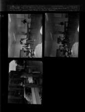 Patrol Officer and man putting box in car (Raleigh bound bonds?); Teen Center in Church Basement (4 Negatives)  (December 6, 1955) [Sleeve 14, Folder a, Box 8]