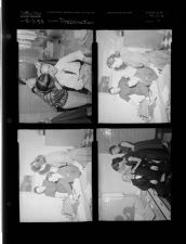 Preparation (People at desk and men having makeup applied) (4 Negatives) (May 7, 1958) [Sleeve 11, Folder a, Box 15]