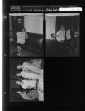 Woman holding old newspaper - Kings Weekly 1808; Rotary women(4 Negatives) (June 9, 1958) [Sleeve 10, Folder c, Box 15]