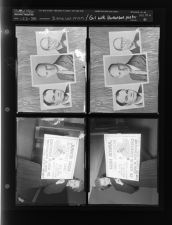 Girl holding basketball poster; Photos of three men (4 Negatives) (January 23, 1958) [Sleeve 45, Folder a, Box 14]