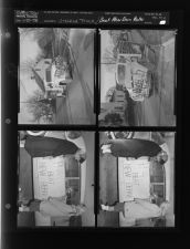 Wrecked truck; "Phantoms beat New Bern" poster (4 Negatives) (January 25, 1958) [Sleeve 49, Folder a, Box 14]