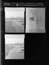 Two men in field; Man looking at ground (3 Negatives) (January 25, 1958) [Sleeve 53, Folder a, Box 14]