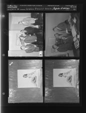 Jacyees present check; Re-photograph of woman (4 Negatives), February 20-21, 1958 [Sleeve 42, Folder b, Box 14]