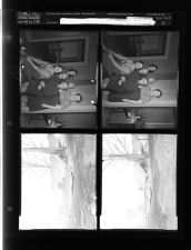 Ellen Hurst with P.T.A. officers; House burned down (4 Negatives) (April 21, 1958) [Sleeve 18, Folder e, Box 14]