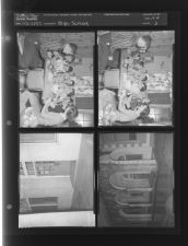 Family sitting at table; High school building (4 Negatives), November 1-2, 1957 [Sleeve 3, Folder b, Box 13]