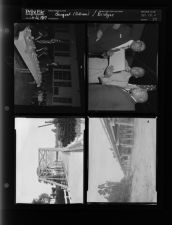 Bridges; Banquet; Three men with plaque (4 Negatives) (December 12, 1957) [Sleeve 33, Folder c, Box 13]
