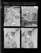 Mantel Christmas decorations; Woman and children making decorations (X Negatives), December 19-20 1957 [Sleeve 18, Folder d, Box 13]