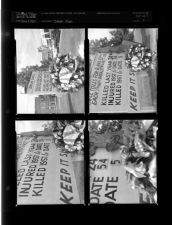 Traffic fatality sign (4 Negatives) (July 3, 1957) [Sleeve 7, Folder c, Box 12]