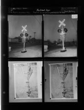 Railroad crossing sign; Art drawing of interior of State Bank building (4 Negatives), August- December 1956, undated [Sleeve 10, Folder f, Box 11]