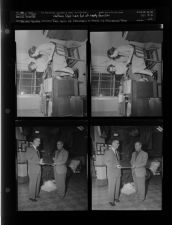 Welfare Department list of needy families; Two men at Flanagan in front of Christmas tree (4 Negatives), December 1955 - February 1956, undated [Sleeve 22, Folder a, Box 9]