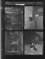 Fire damage; Boy and dog in yard with snowman (4 Negatives), December 1955 - February 1956, undated [Sleeve 45, Folder d, Box 9]