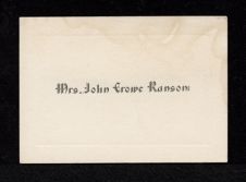 Calling card of Mrs. John Crowe Ransom