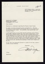 Letter from John Wayne to Robert Morgan, 11 October 1977