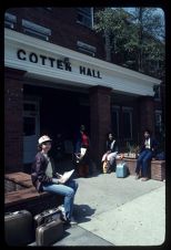 Students sitting outside of Cotton Hall