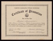 A.R. Ammons' certificate of promotion to high school