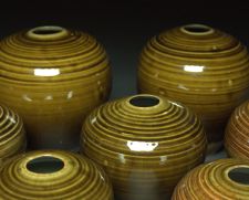 Amber celadon vases
