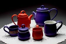 Blue and coral tea sets