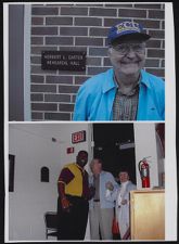 1. Gentleman standing in front of Herbert L. Carter Rehearsal Hall 2.Same Gentleman posing for a picture