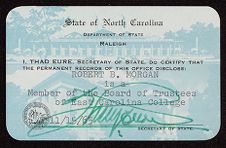 Robert Morgan's Board of Trustees membership card