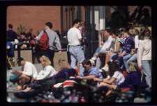 Students gathering outside the Dowdy Book Store