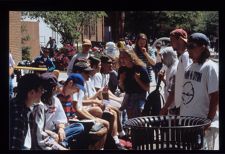 Students sitting outside of Dowdy Book Store
