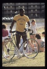 Student getting ready to ride a bike