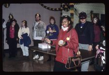 Students at a Mardi Gras party