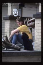 Student sitting on steps