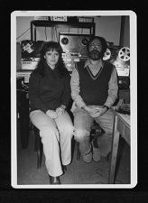 Student Carolyn Helms and professor Otto Henry in the electronic music lab.