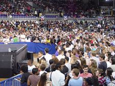 Crowd in front of the stage at Barack Obama's presidential campaign rally in Minges Coliseum