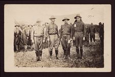 Postcard of Lt. (Dr.) Hiatt, Brig. Gen. Laurence Young, Maj. (Dr.) Cleminger, Lt. (Dr.) Merriweather.