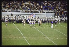 Photograph of the ECU color guard prior to the 1976 Homecoming football game