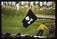 Photograph of ECU cheerleaders during the 1976 Homecoming football game