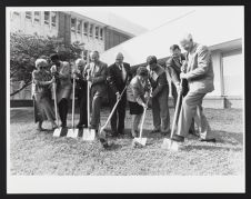 Groundbreaking ceremony outside of Joyner Library