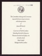 James B. Hunt, Jr. Inauguration invitation 