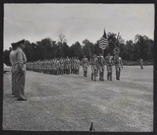 Photograph of ECU Air Force ROTC cadets in formation with color guard