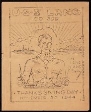 U.S.S. Lang (DD-399) Thanksgiving Day menu