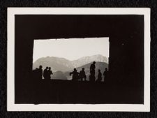 US Army soldiers looking out from Hitler's home in the Bavarian mountains.