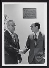 Edwin Monroe with Leo Jenkins and plaque